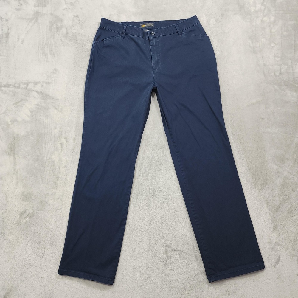 Lee Pants Womens 12 Blue Relaxed Fit Straight Leg Chino Stretch Mid Rise Twill